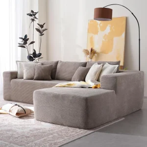 106" Cloud Sectional Couch with Chaise Lounge,L Shaped Modular Modern Sofa,Comfy Corduroy Fluffy Couches with Deep Seat,No Assem