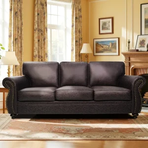 Mid-Century Vintage Sofa Couches with Rivet Design,loveseat Sofa,Removable Sofa Cover Upholstered Cushions and Solid Wood Frame