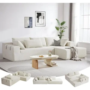 108" Modular Sectional Sofa, L Shaped Couch with Chaise Lounge, 6 Pillows, Oversized 4 Seat Chenille Upholstered Cloud Couches w