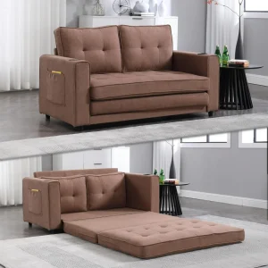 55" Folding Floor Sofa Bed, Convertible Futon Sofa with Cup Holders & Storage, Foldable Loveseat Sleeper Sofa Floor Gaming Couch