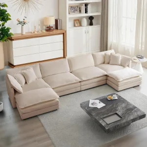 Modular Sectional Sofa, U Shaped Couch Set for Living Room, 4-Seater Comfy Cloud Couches with Two Movable